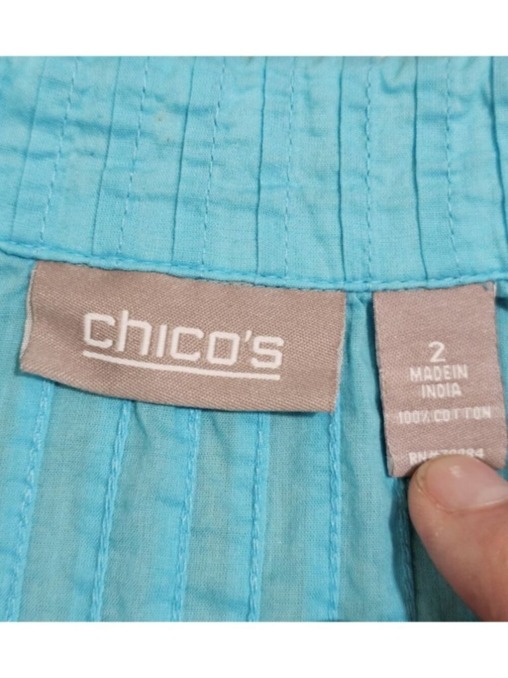 Chico's Women Size 2 Top Jacket Turquoise Cotton Pleated Full Zip Archive Luxury - Picture 4 of 6
